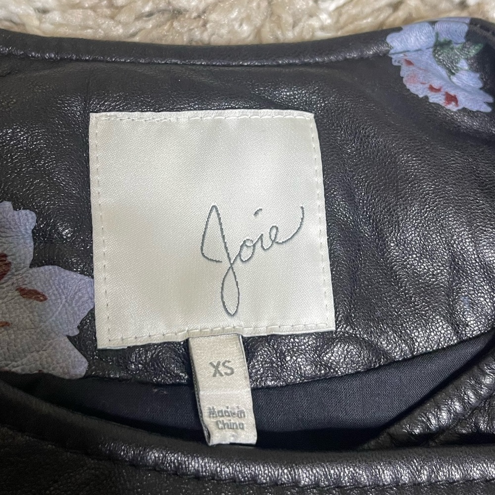 NWOT Joie Thisbe Moto Black Floral Lamb Leather Jacket Size XS - Picture 10 of 16